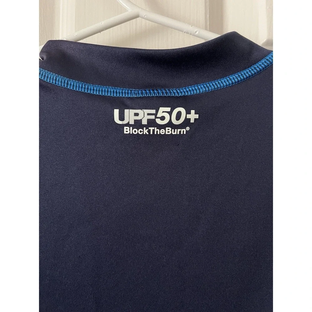 Speedo UPF 50+ Kids S Long Sleeve Rash Guard Swim Shirt Blue Shark Graphic